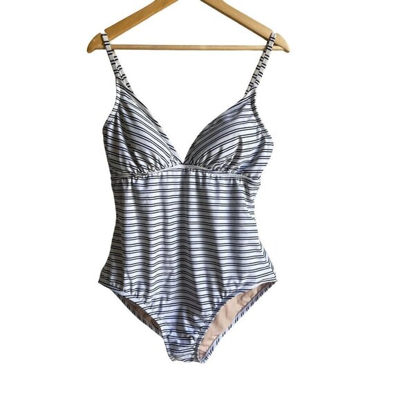 Kona Sol Women's Triangle High Coverage One Piece Swimsuit Striped Size XL - Picture 3 of 7